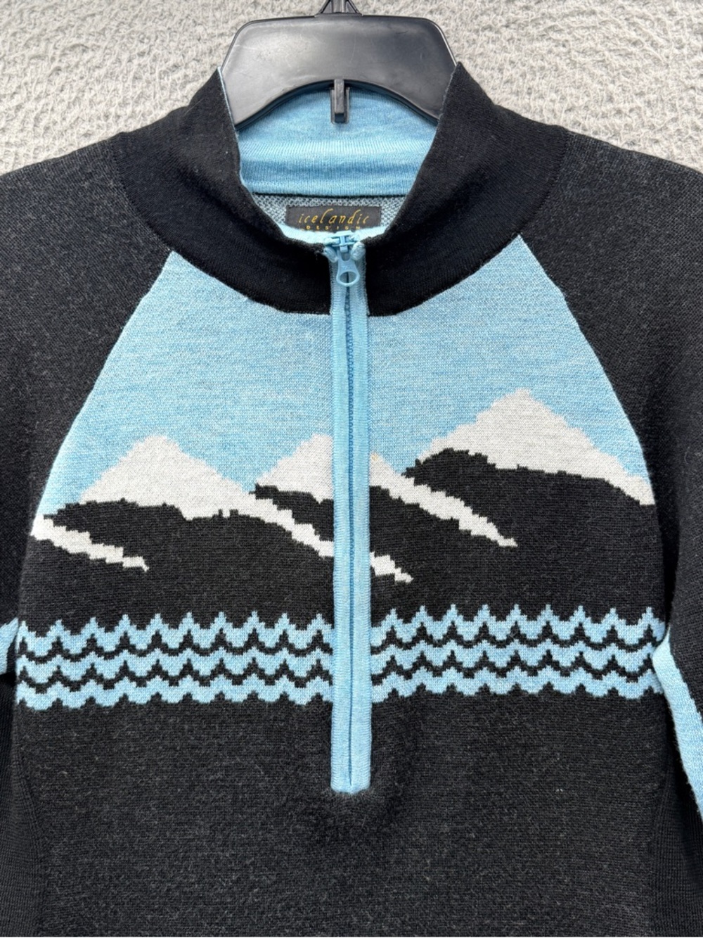 Icelandic Design Navy Blue Art-to-Wear Zip-Up Cardigan Sweater 100% Wool Size L - Picture 6 of 11